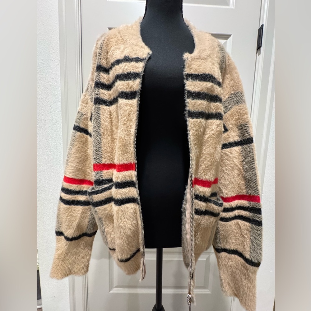 Cyrus Beige and Black Fuzzy Knit